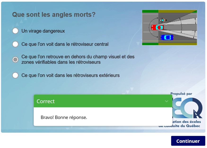 Exemple de confirmation d’une bonne réponse