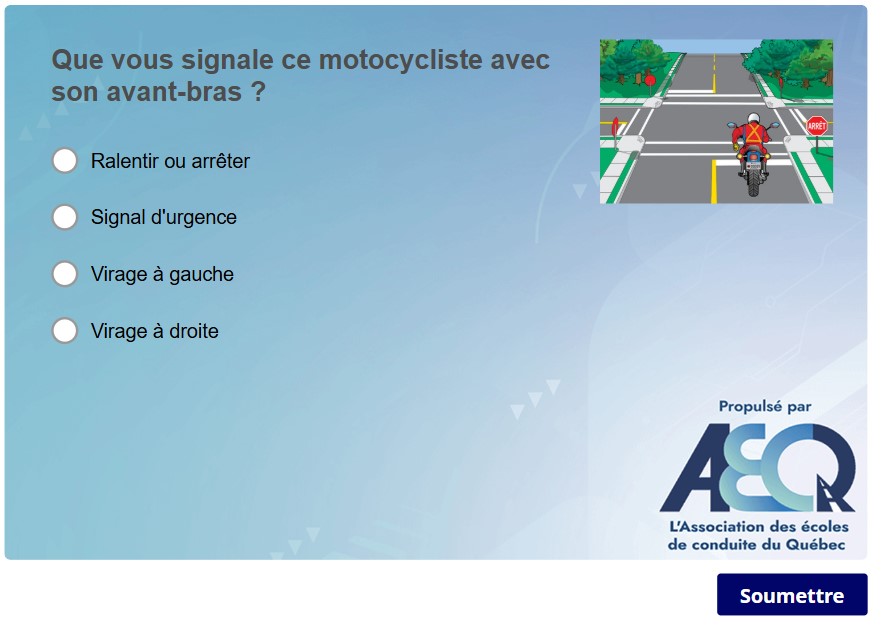 Question illustrée sur le signal d’un motocycliste