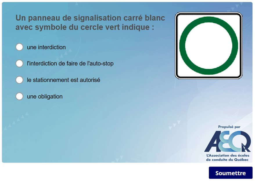 Question de signalisation routière avec cercle vert